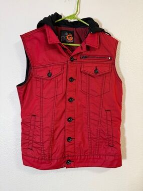 G by Guess Red Sleeveless Hooded Vest